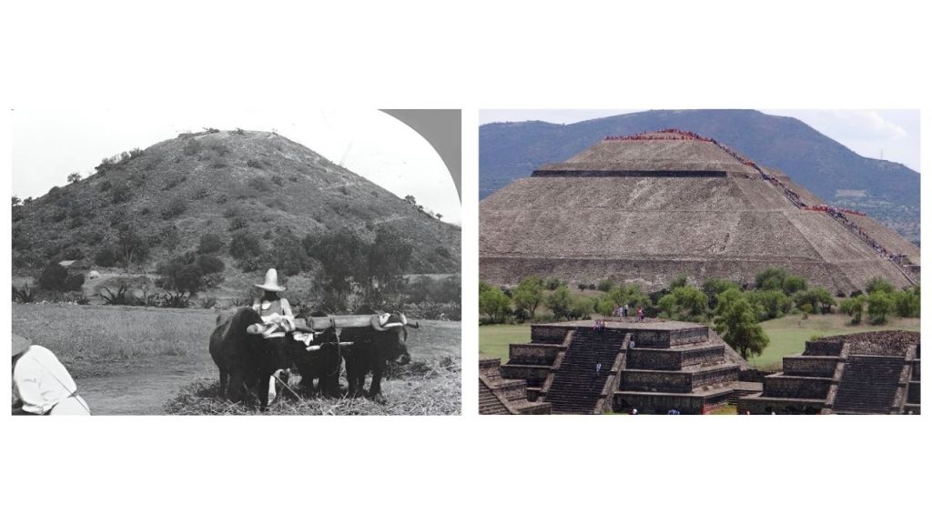 pyramids before and after excavation