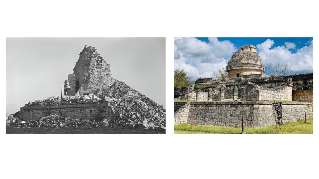 pyramids before and after excavation