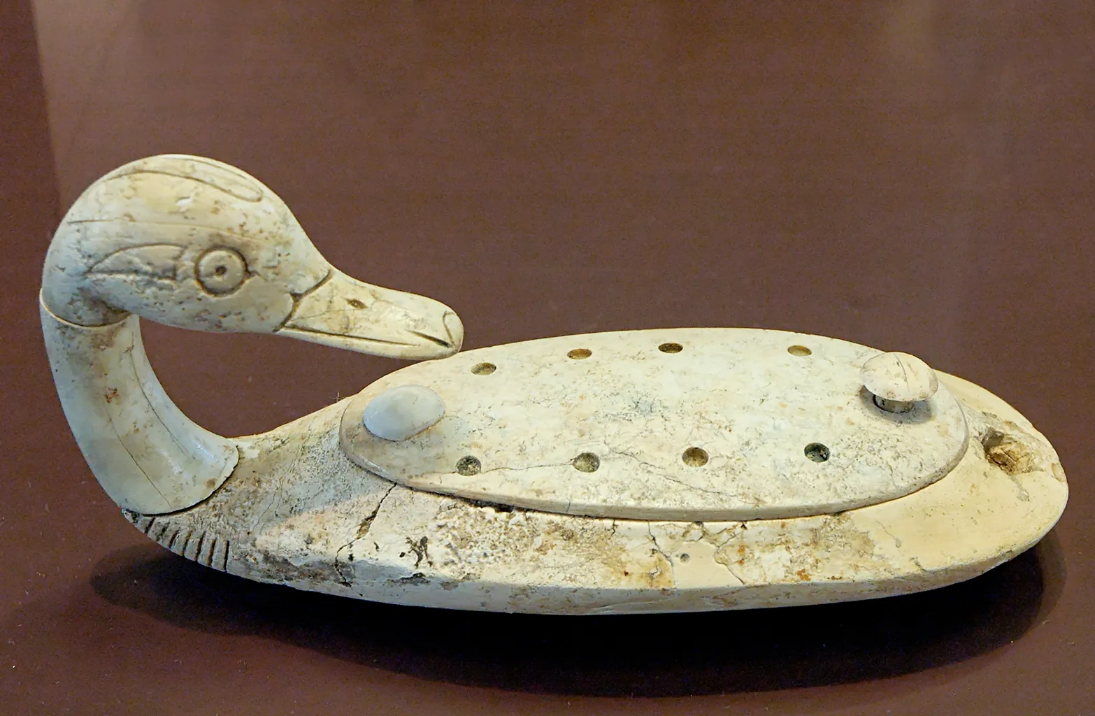 A duck container made from hippopotamus tusk, 13th century BC