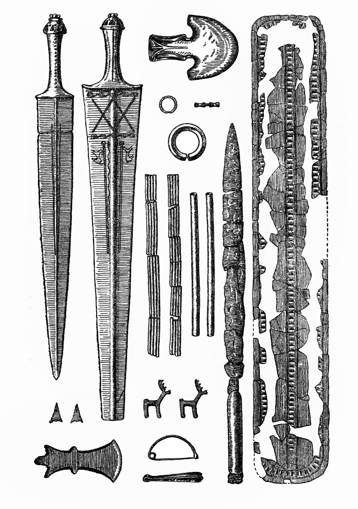 Bronze Age and Iron Age grave goods excavated from the Samtavro necropolis, recorded in Friedrich Bayern's 1880s report