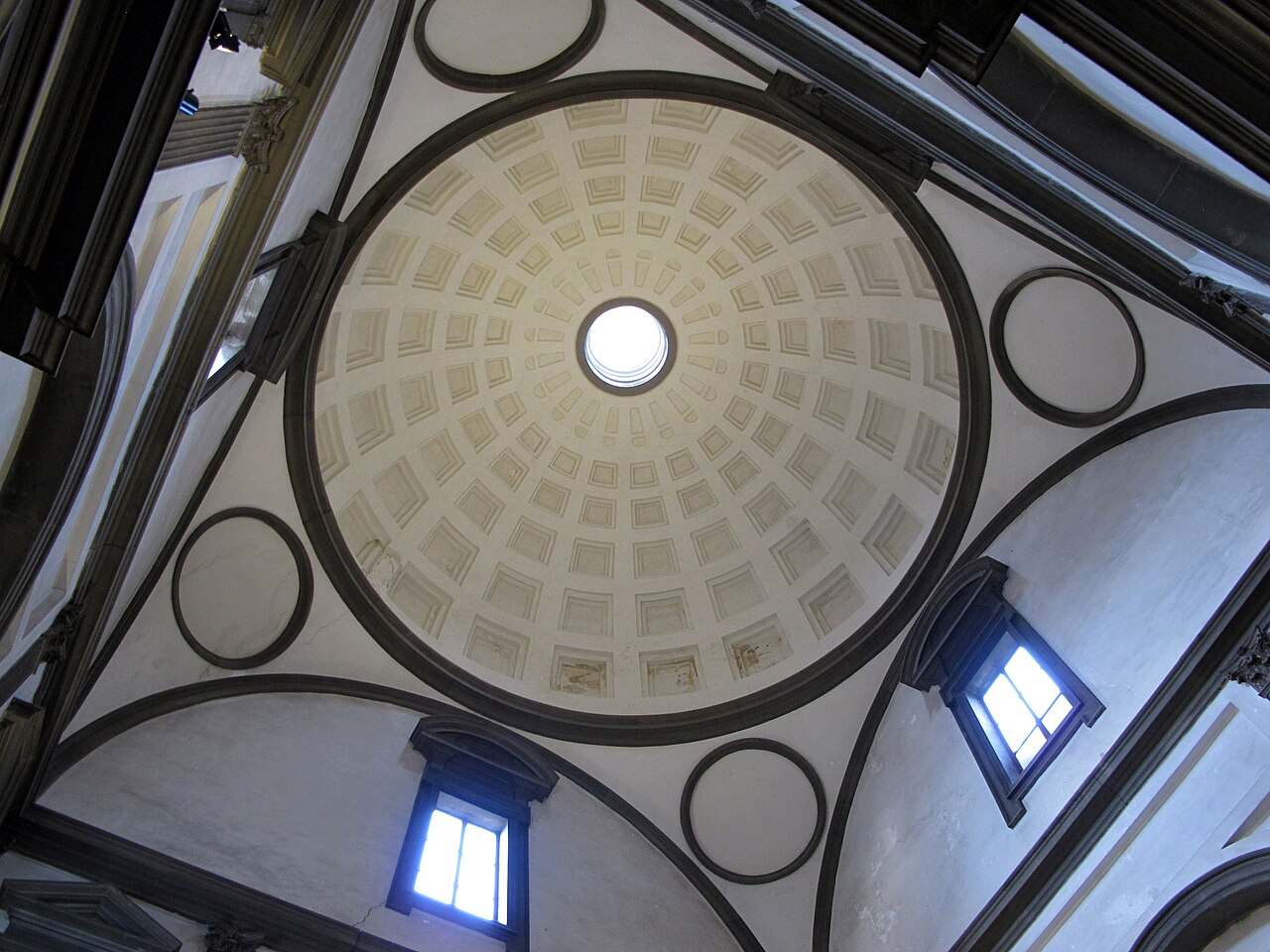 Coffered dome and lantern of Michelangelo's New Sacristy (Sagrestia Nuova) at the Basilica of San Lorenzo, Florence