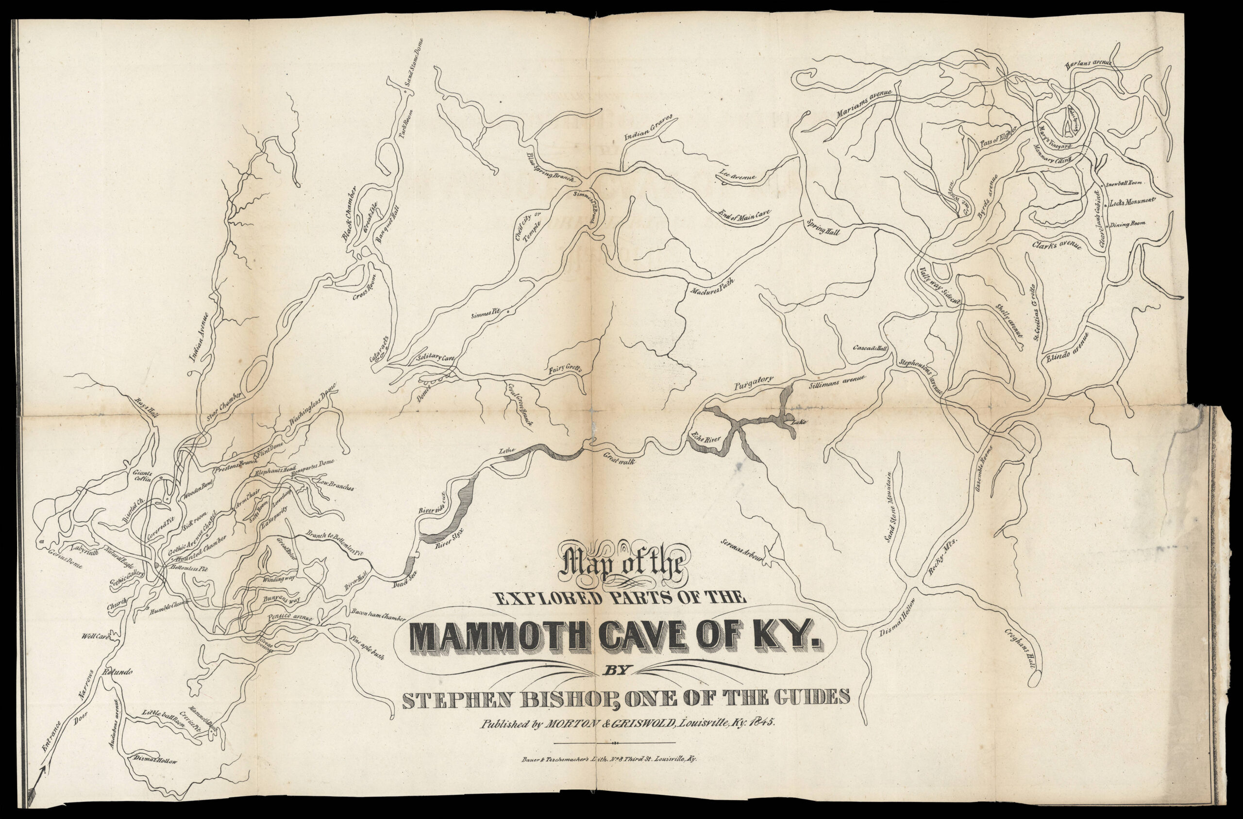 Stephen Bishop's 1842 manuscript map of Mammoth Cave, Kentucky, drawn from memory by the enslaved guide who first crossed the Bottomless Pit.