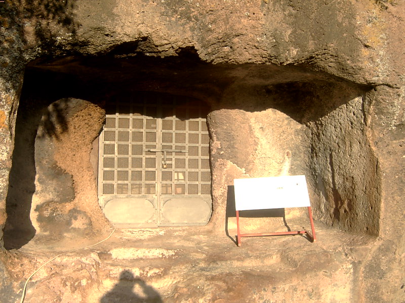 Entrance to the Tomba del Capo, the eighteen-room Tomb of the Chief at the Sant'Andrea Priu necropolis, Bonorva, Sardinia.