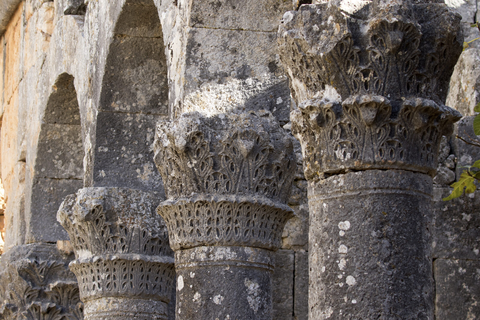 Standing columns with Corinthian capitals inside the Cambazlı Church, Rough Cilicia