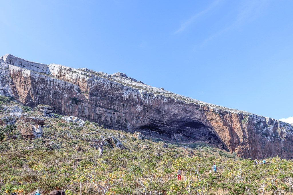 The cliffside entrance to Hoq Cave on Socotra's north-east coast