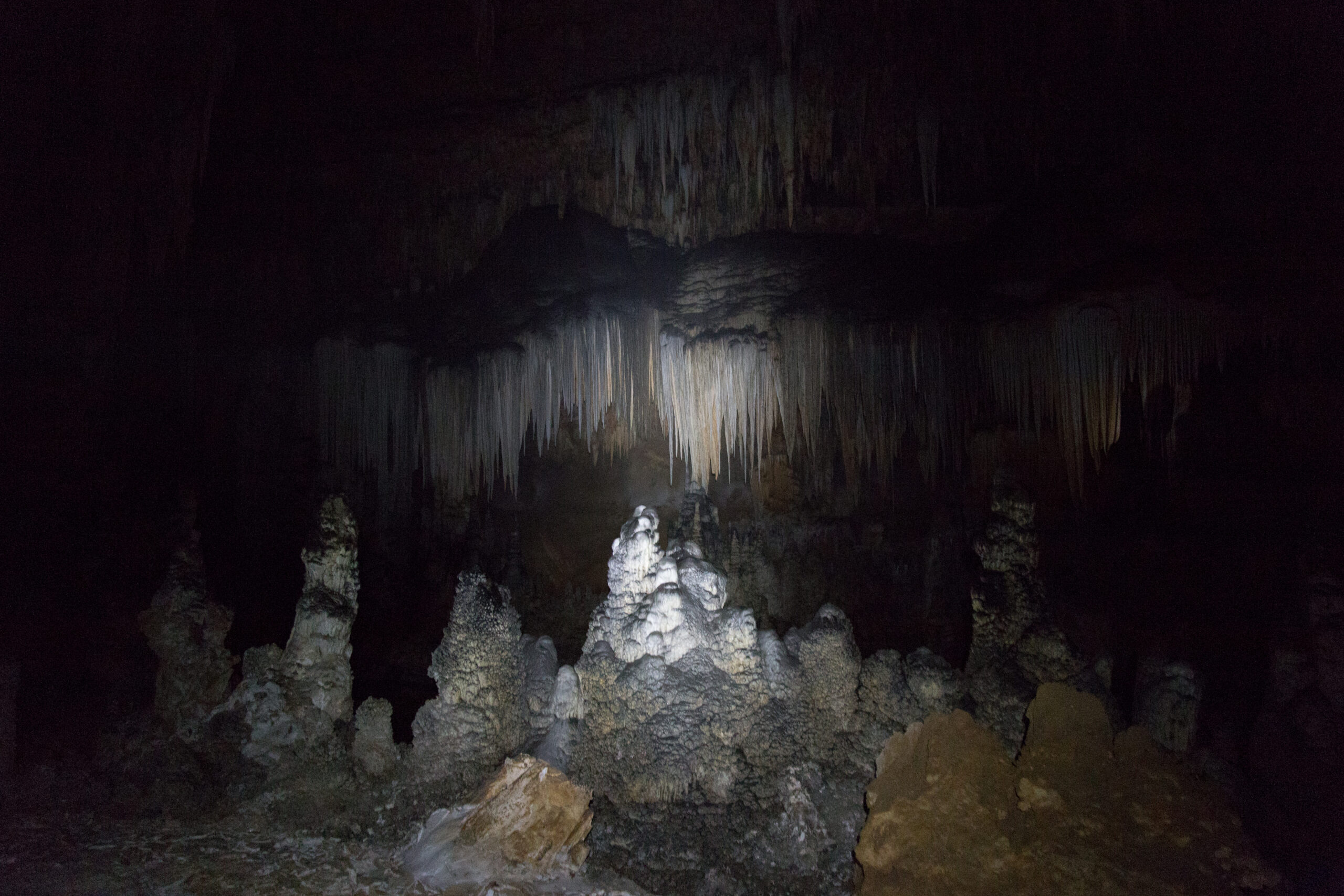 Close view of ancient sailor inscriptions on Hoq Cave stalactites, Socotra
