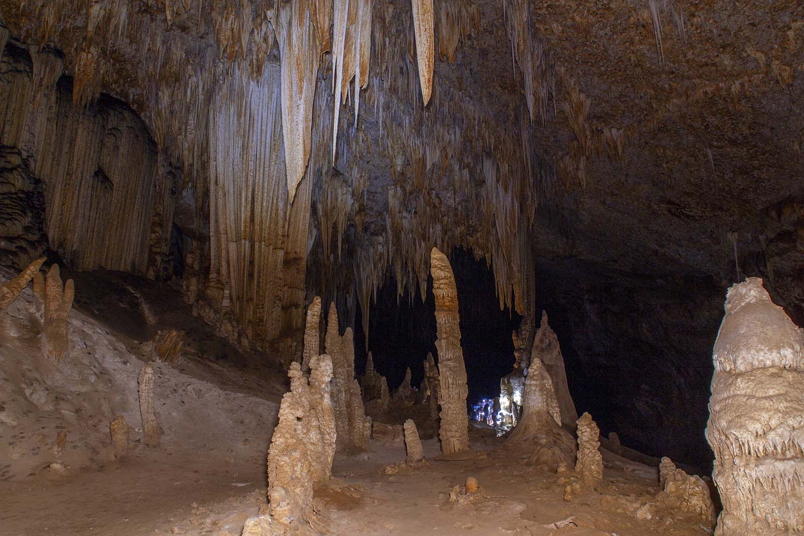 Large speleothem formations inside Hoq Cave, Socotra