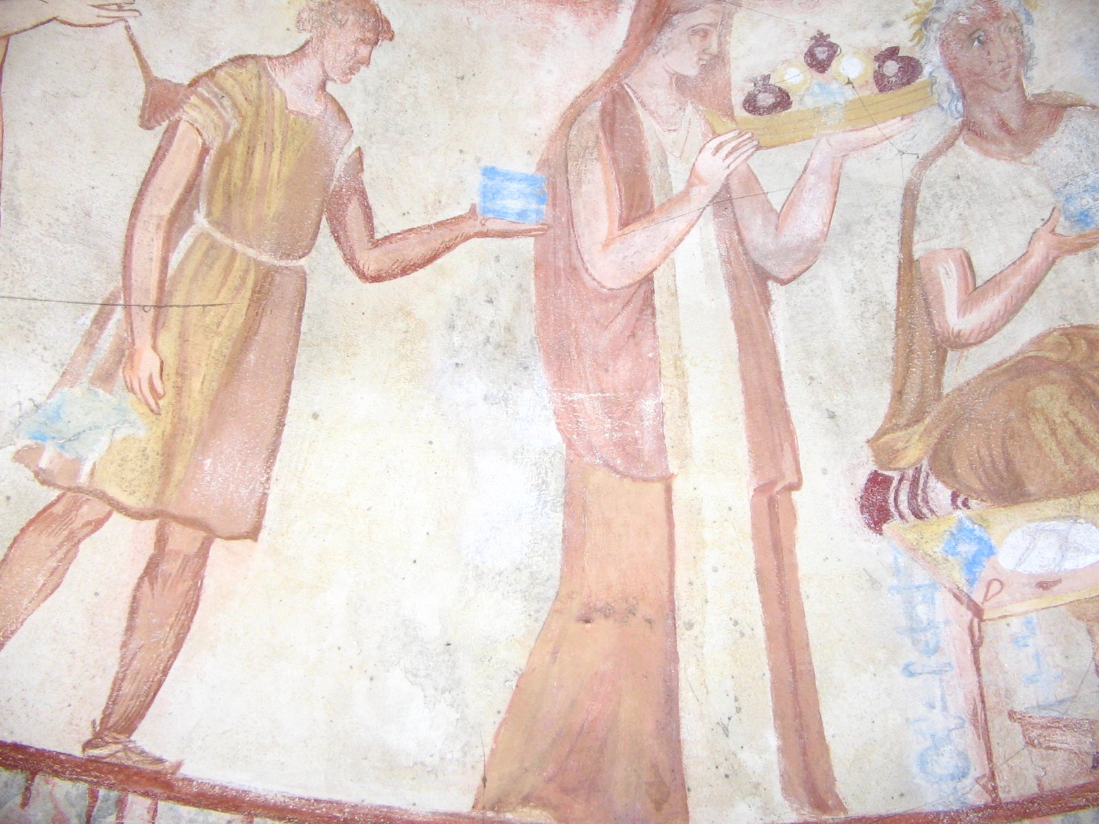 Painted chariot and figures on the wall of the Thracian Tomb of Kazanlak