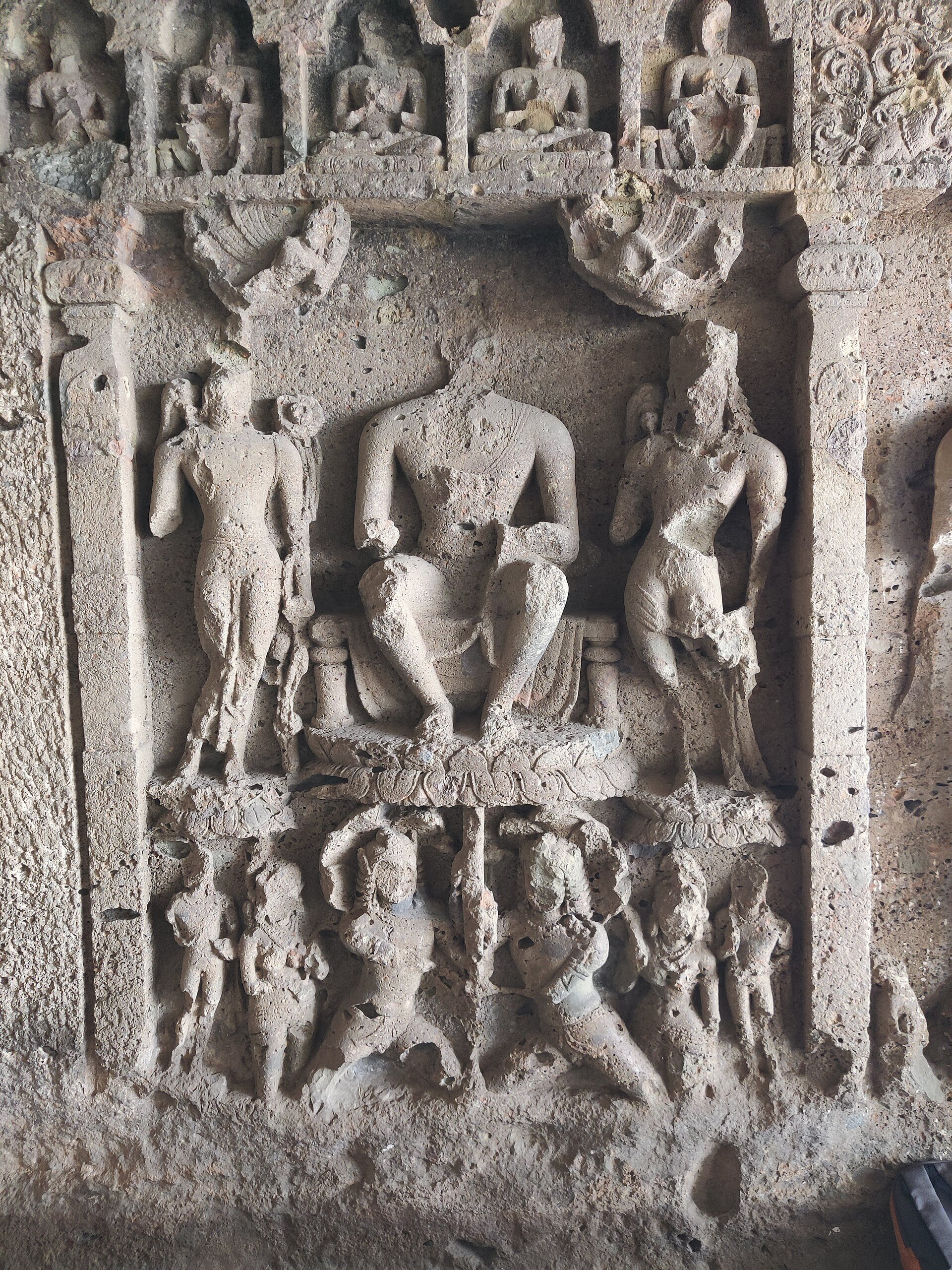 Miracle of Shravasti sculptural panel of about the fifth to sixth century CE in Cave 9 at Kondivite.