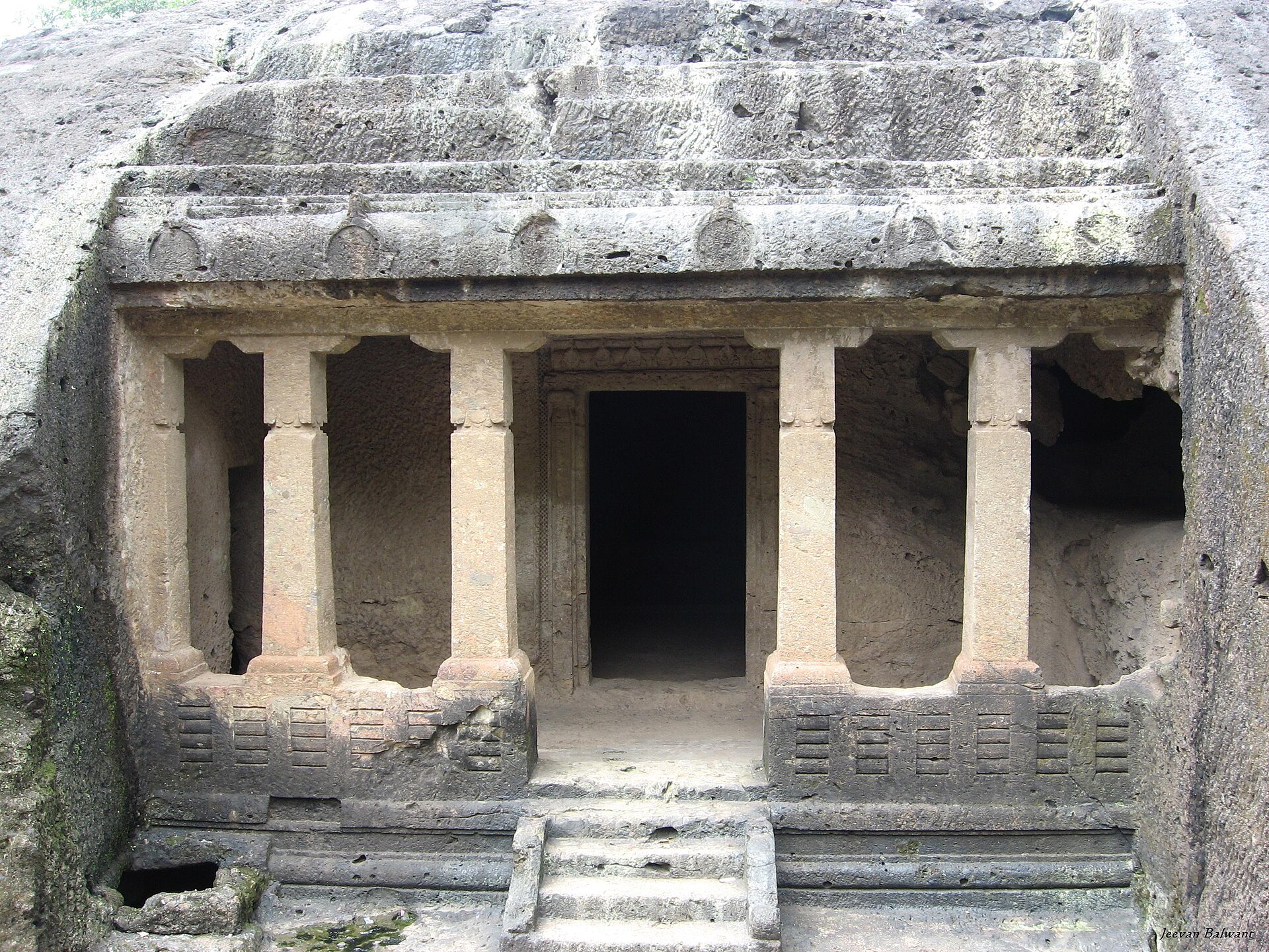 Cave facades of the Mahakali Caves on Mahakali Caves Road, Andheri East, Mumbai.