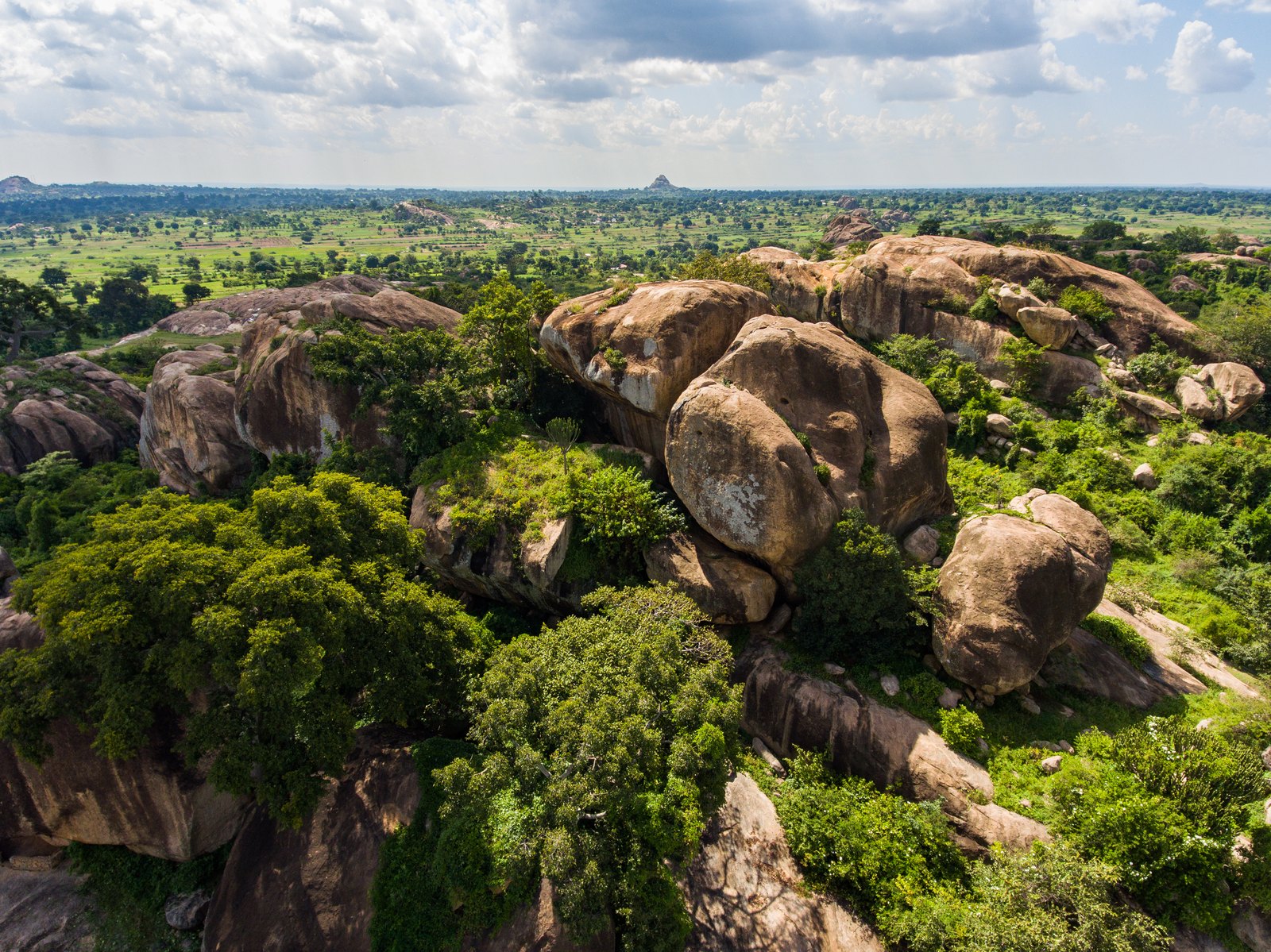 Aerial view of the granite shelters at the Nyero rock painting site, Kumi District, eastern Uganda