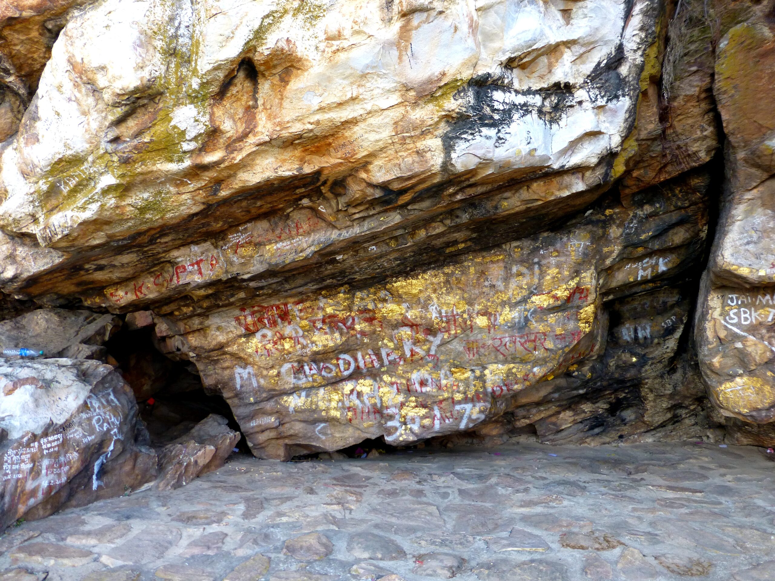 Buddhist pilgrims chanting at the entrance of Saptaparni (Sattapanni) Cave, Rajgir