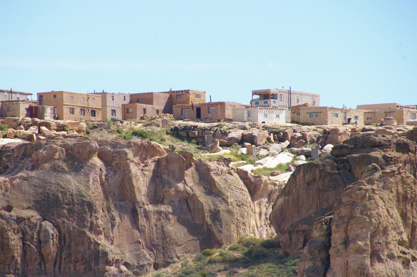 Adobe houses of Acoma Pueblo, Sky City, on its sandstone mesa in New Mexico
