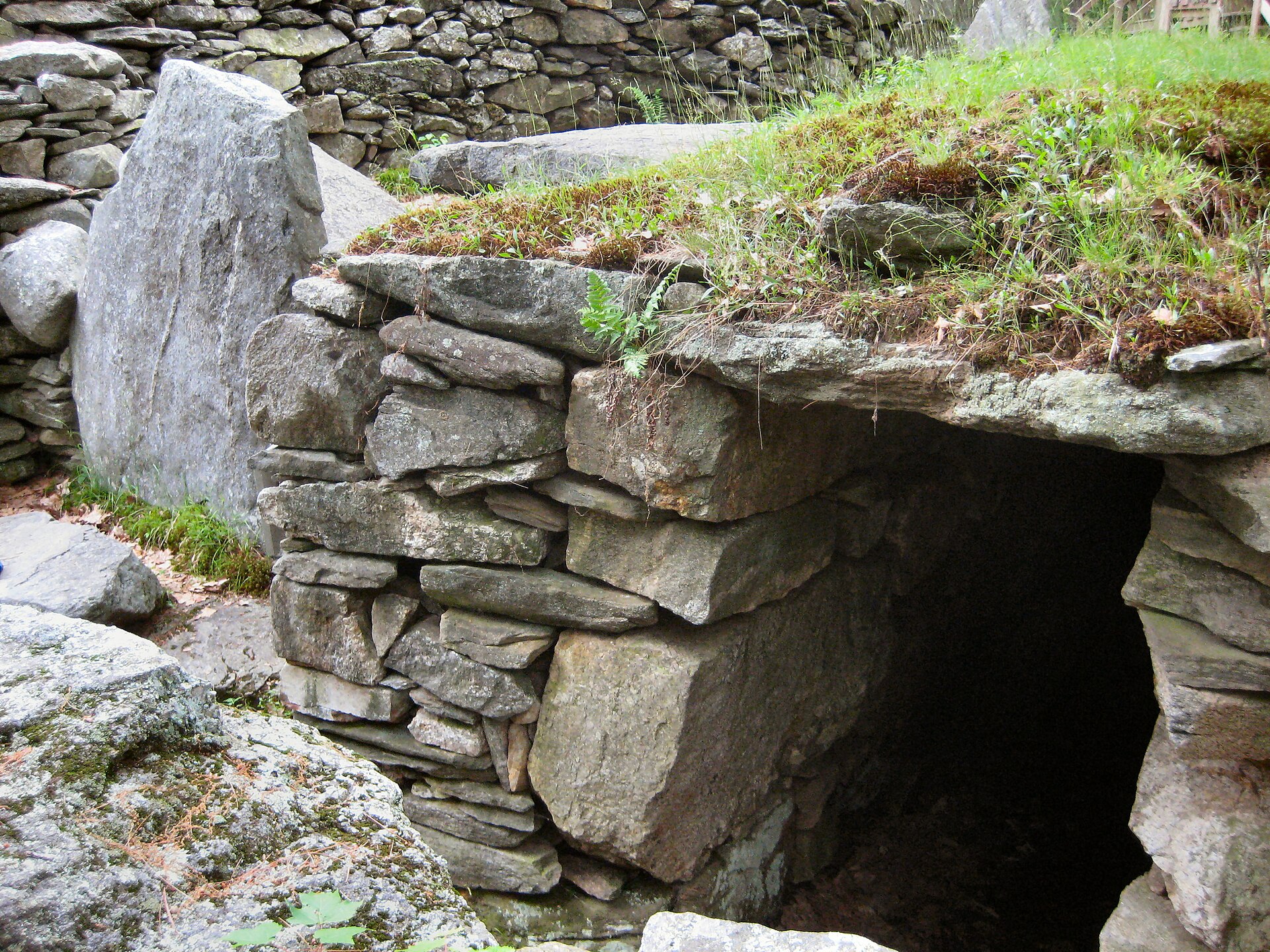 Dry-stone chambers and standing slabs at America's Stonehenge in Salem, New Hampshire