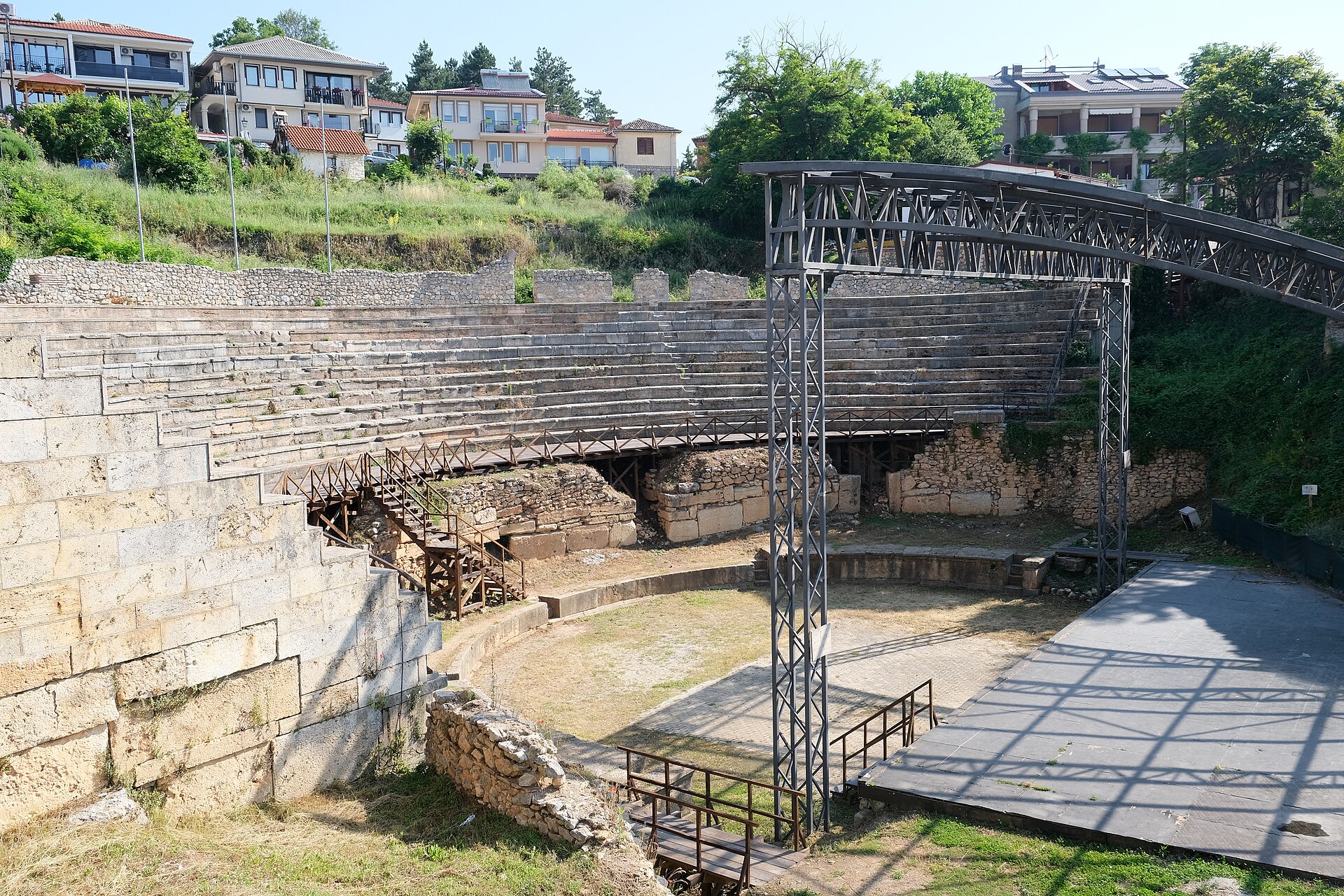 Stone seating of the Hellenistic ancient theatre of Ohrid, North Macedonia