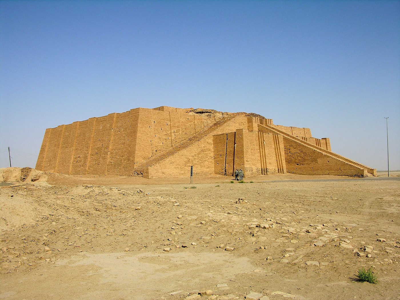 The restored facade and triple staircase of the Great Ziggurat of Ur near Nasiriyah, southern Iraq