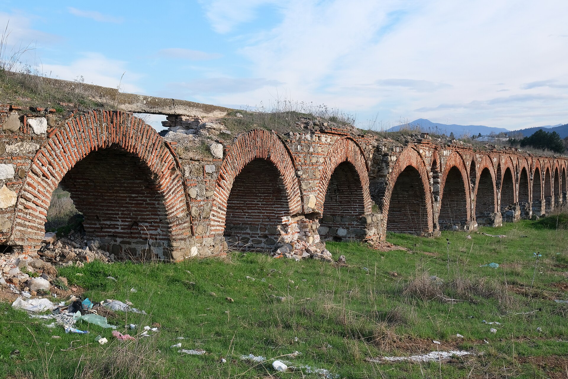 Surviving stone and brick arches of the Skopje Aqueduct at Vizbegovo